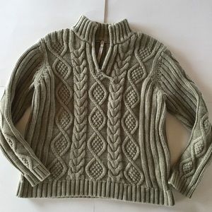 Leo & Nicole Olive Green Heavy Cable Slip Over Sweater Stand Up Collar Size L